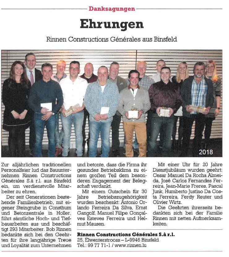 Ehrungen 2018 - Mitarbeiter-Ehrungen