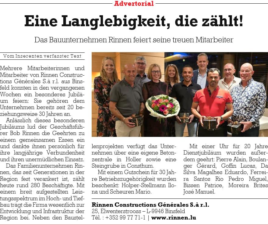 Honneurs aux collaborateurs